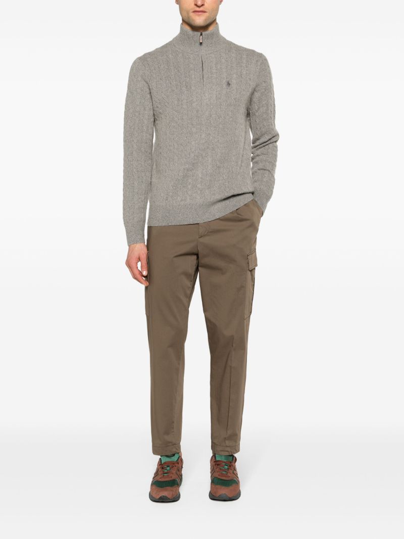 Grey Polo Pony Cable-knit Sweater