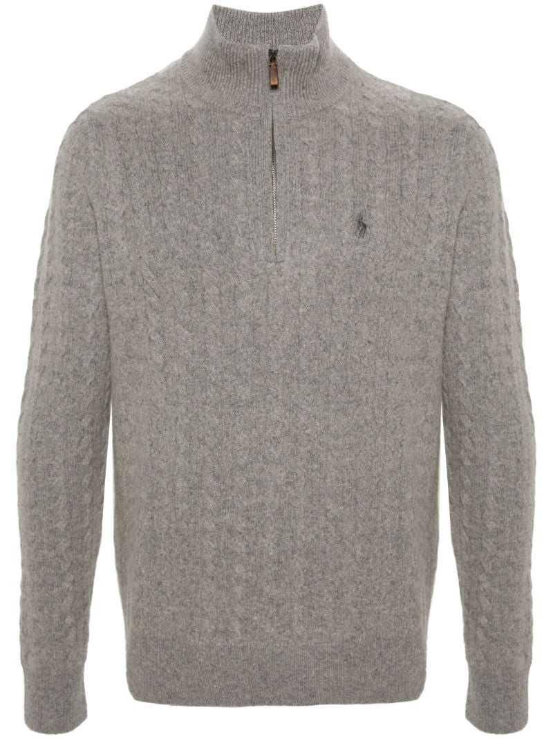 Grey Polo Pony Cable-knit Sweater