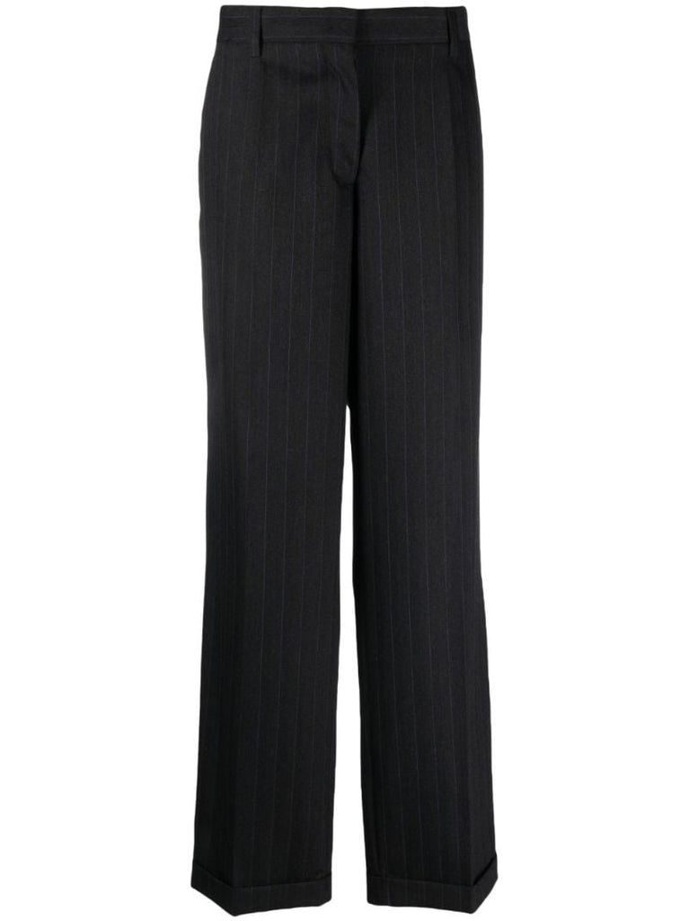 Black Pinstripe Tailored Wool Trousers