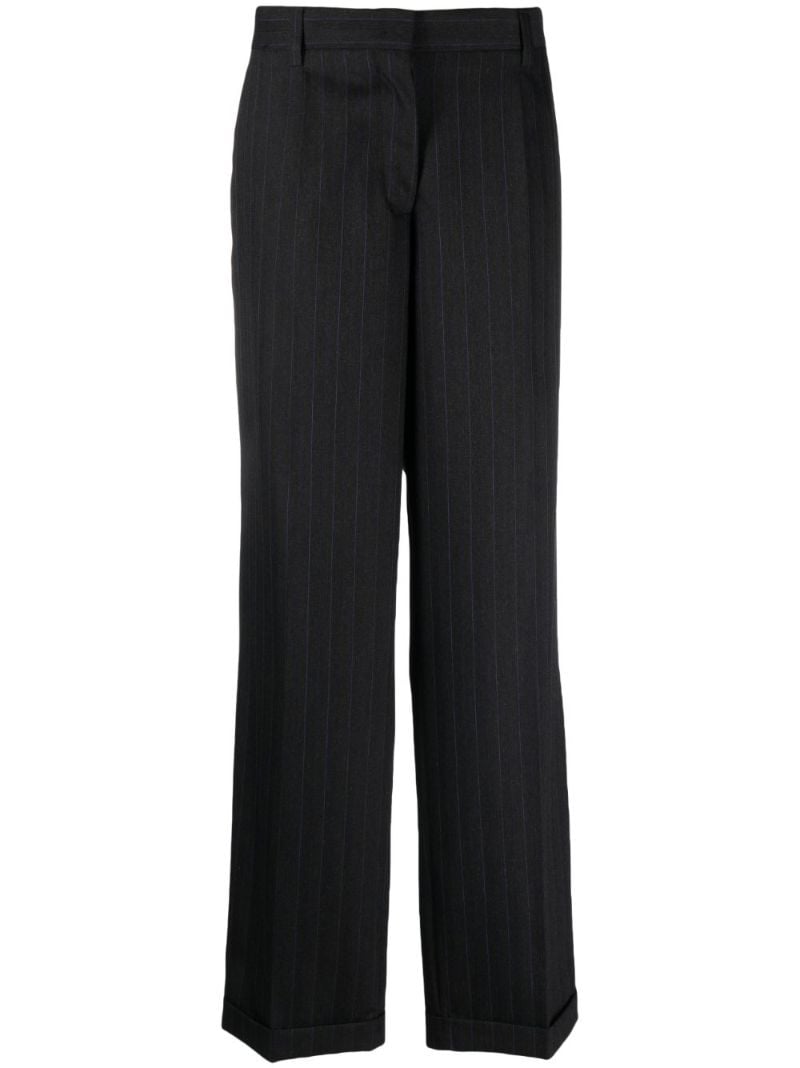 Black Pinstripe Tailored Wool Trousers