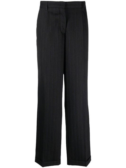 Black Pinstripe Tailored Wool Trousers