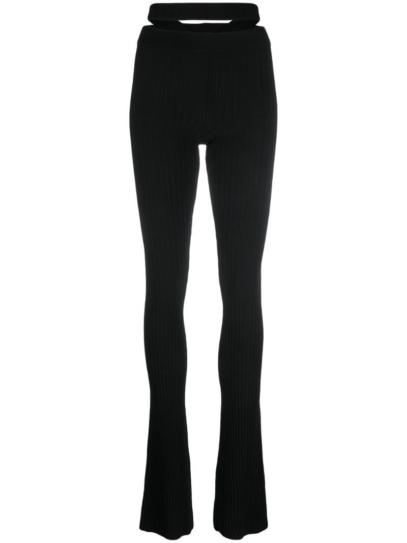 Black Cut-out Flared Ribbed-knit Trousers