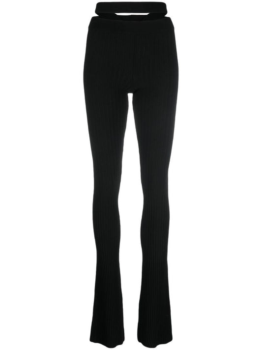 Black Cut-out Flared Ribbed-knit Trousers