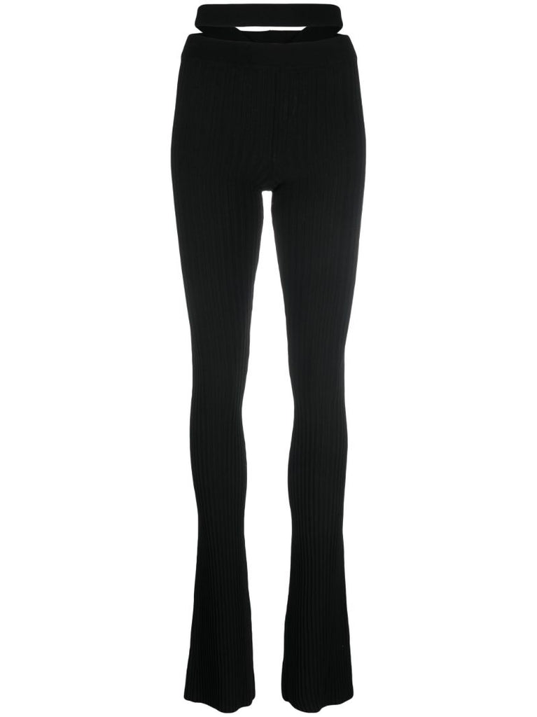 Black Cut-out Flared Ribbed-knit Trousers