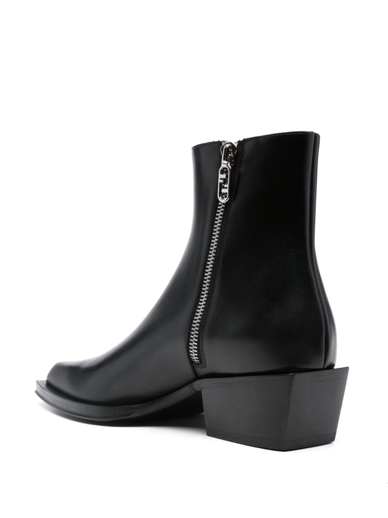 Black Cuban-heel Leather Ankle Boots