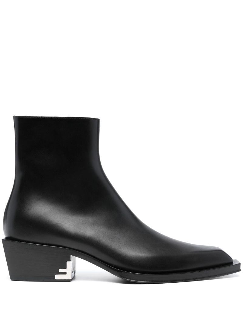 Black Cuban-heel Leather Ankle Boots