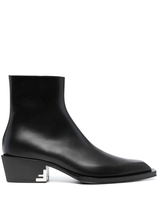 Black Cuban-heel Leather Ankle Boots