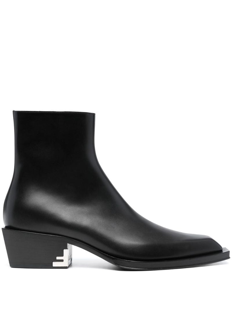 Black Cuban-heel Leather Ankle Boots