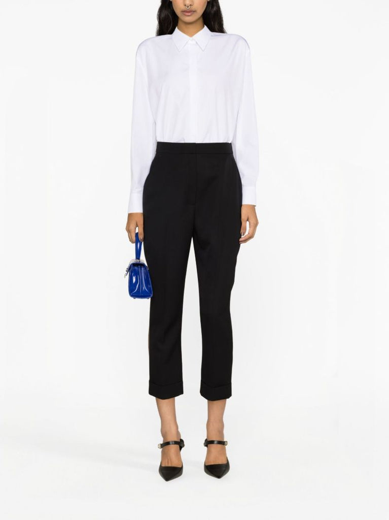 Black Cropped Wool Trousers