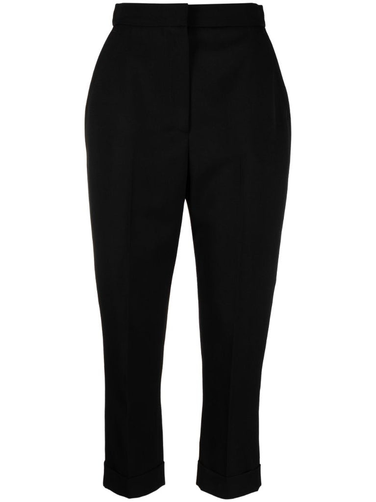 Black Cropped Wool Trousers