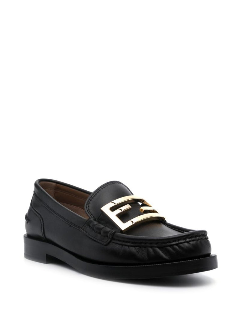 Black Baguette Leather Loafers