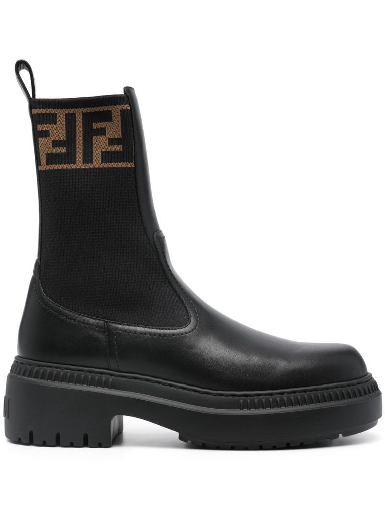 Black Domino Leather Ankle Boots
