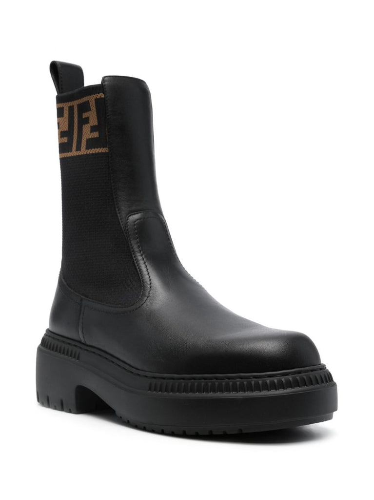 Black Domino Leather Ankle Boots