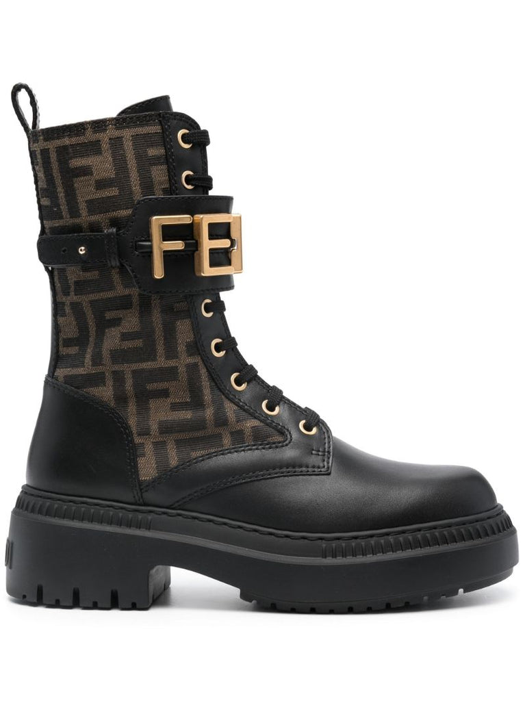 Brown Fendigraphy Leather Combat Boots