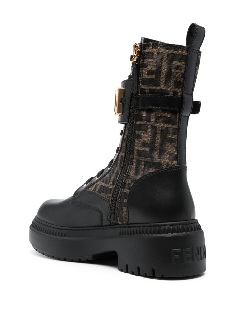 Brown Fendigraphy Leather Combat Boots