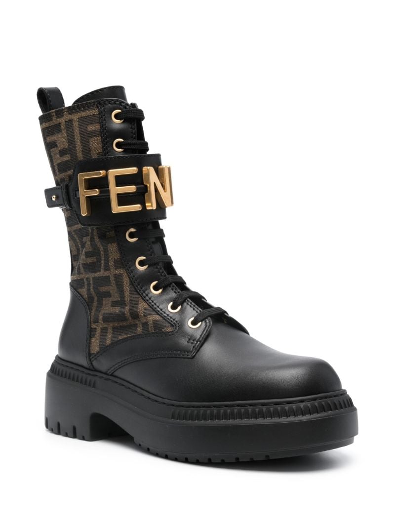 Brown Fendigraphy Leather Combat Boots