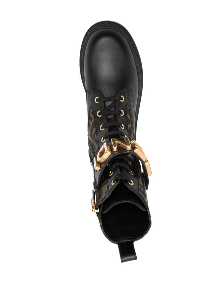Brown Fendigraphy Leather Combat Boots