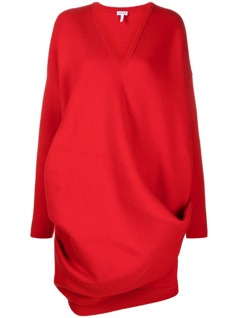 Red Draped Knit Dress