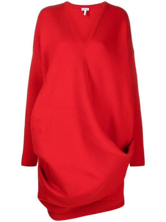 Red Draped Knit Dress