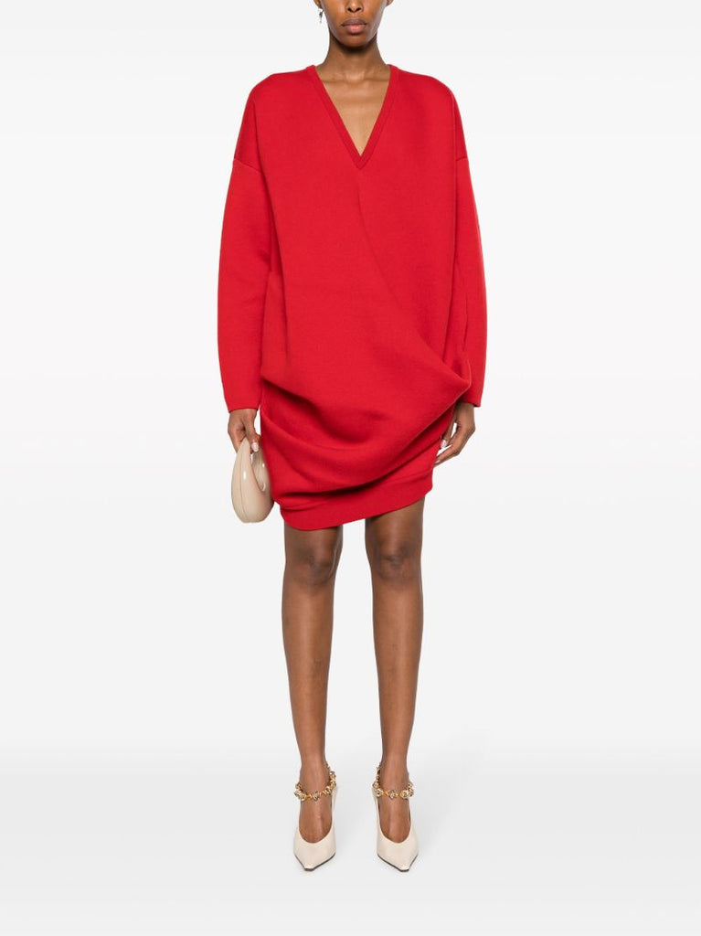Red Draped Knit Dress