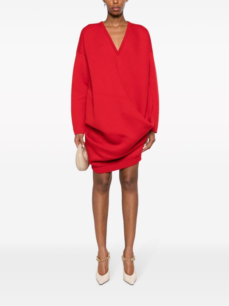 Red Draped Knit Dress