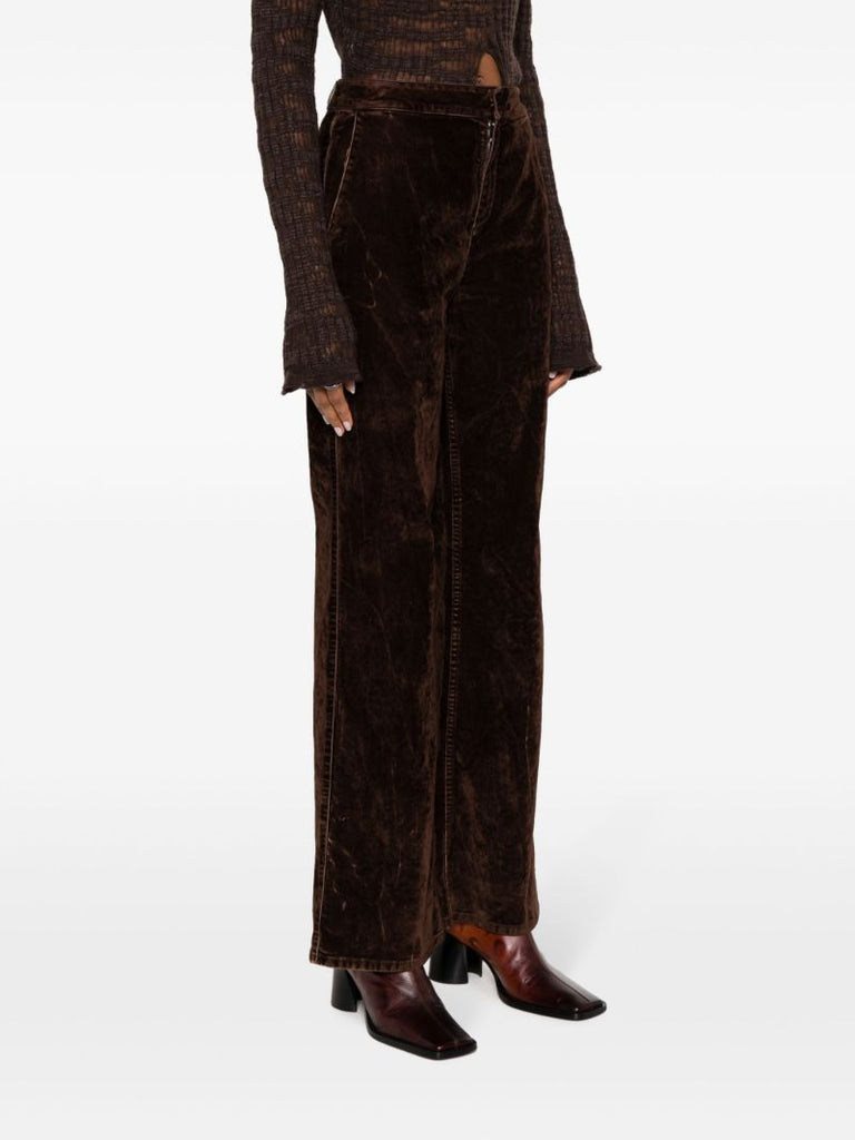 Brown Velvet Flared Trousers