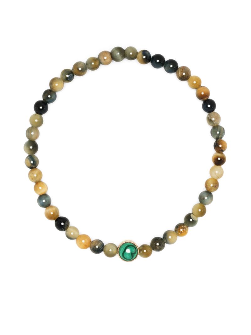 14k Yellow Gold Agate Diamond Beaded Bracelet