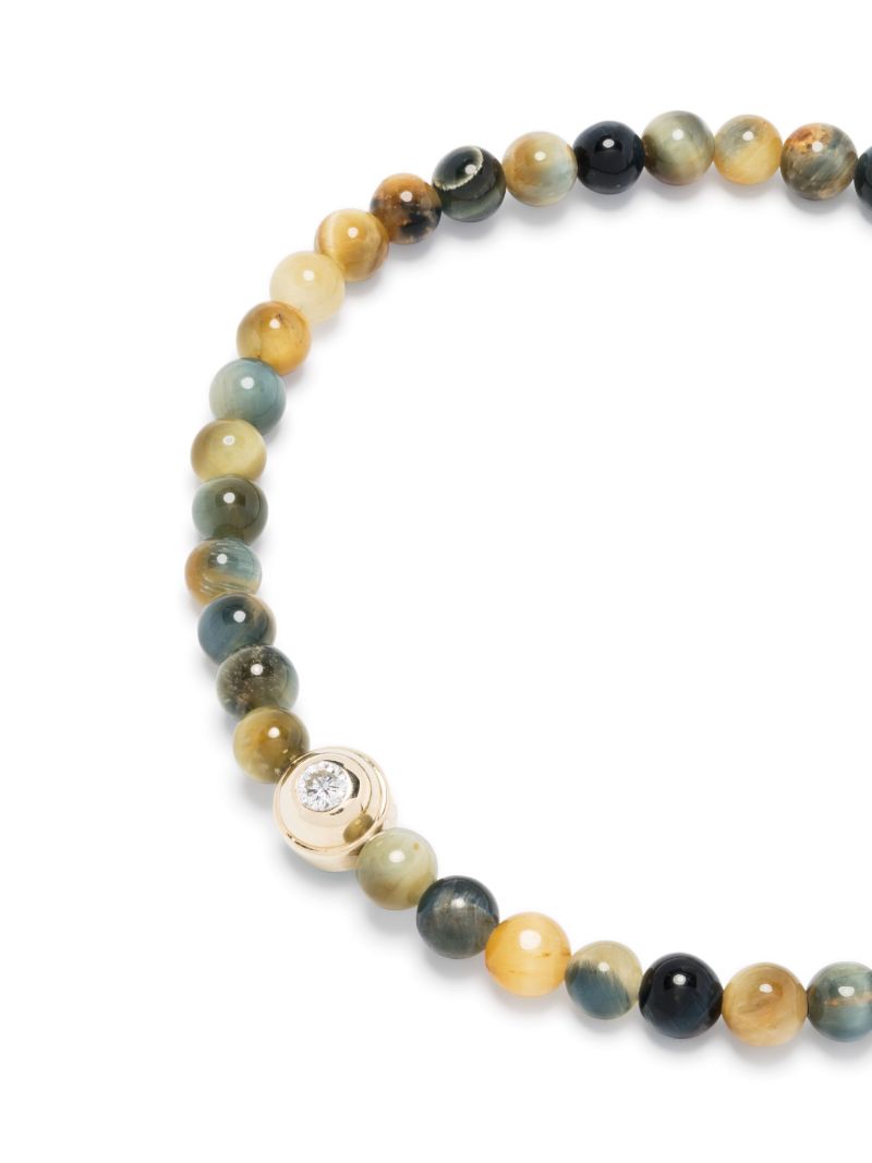 14k Yellow Gold Agate Diamond Beaded Bracelet