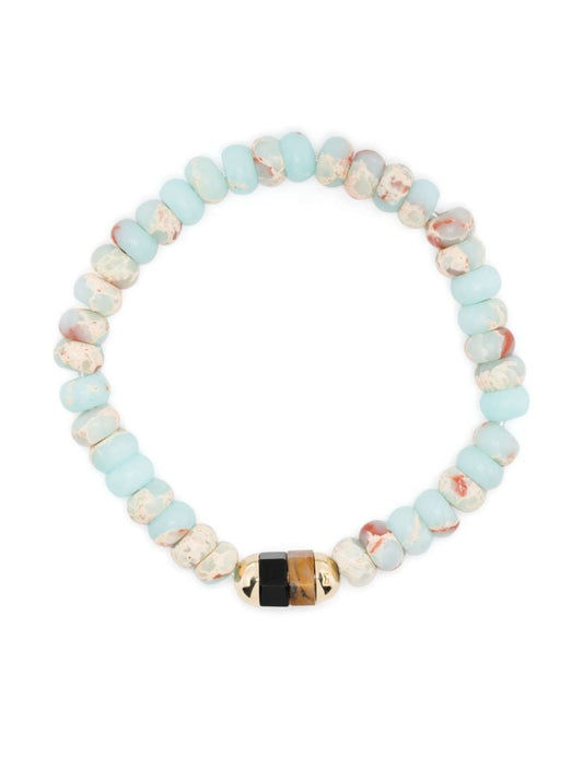 14k Yellow Gold 2 Hexagon Gemstone Beaded Bracelet