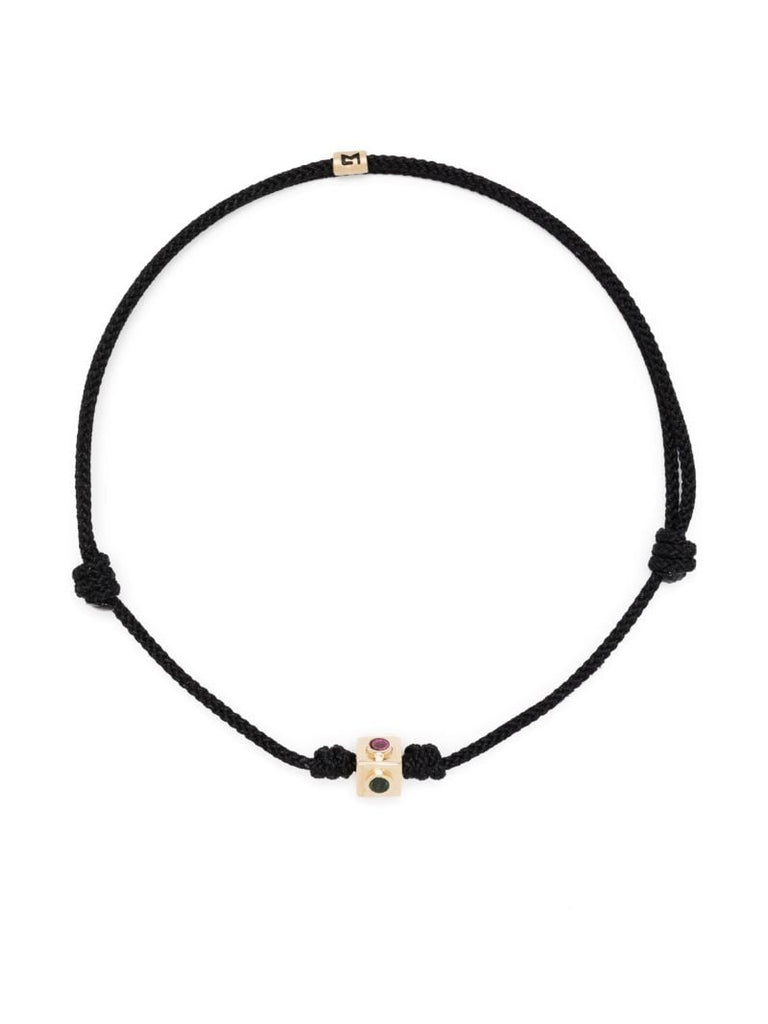 14k Yellow Gold Small Lego Cube Tourmaline Cord Bracelet