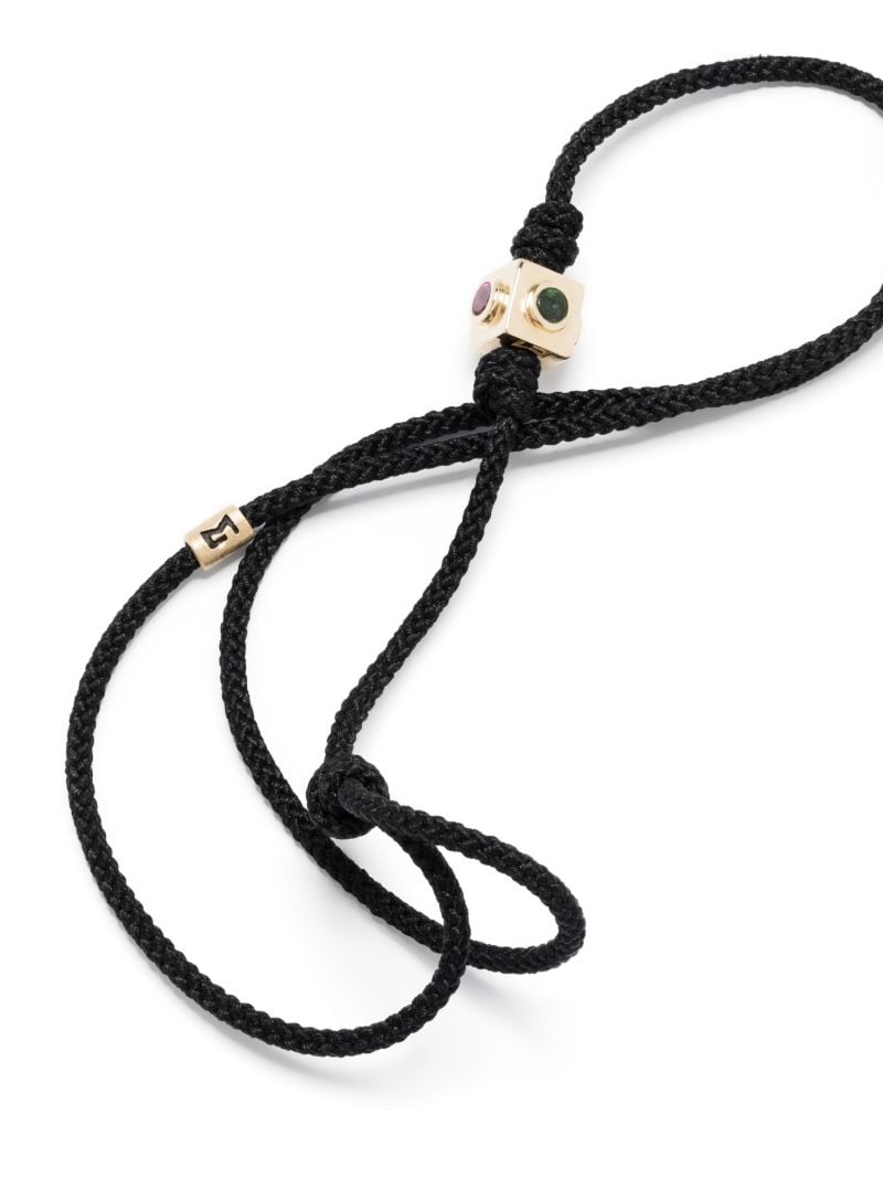 14k Yellow Gold Small Lego Cube Tourmaline Cord Bracelet