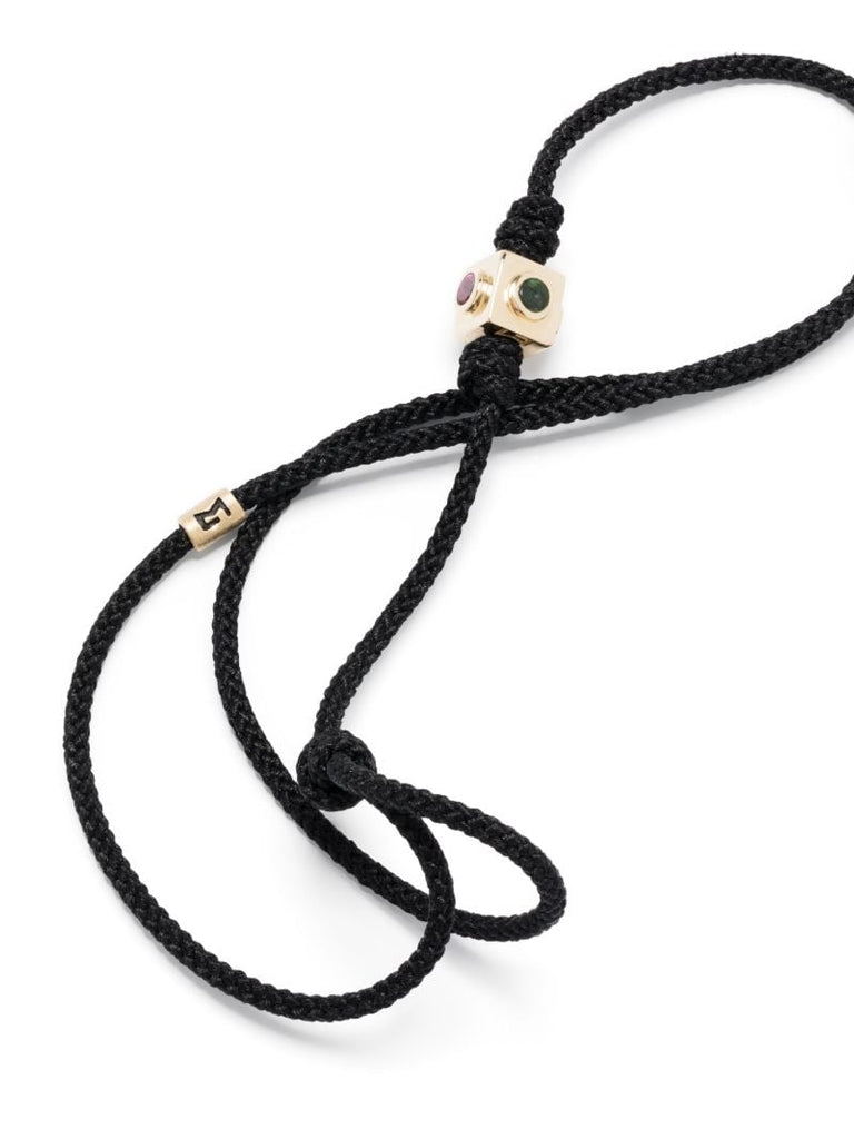 14k Yellow Gold Small Lego Cube Tourmaline Cord Bracelet