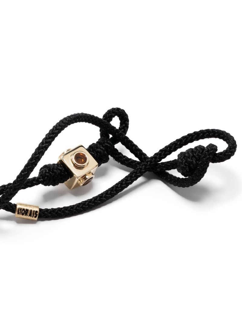 14k Yellow Gold Small Lego Cube Tourmaline Cord Bracelet