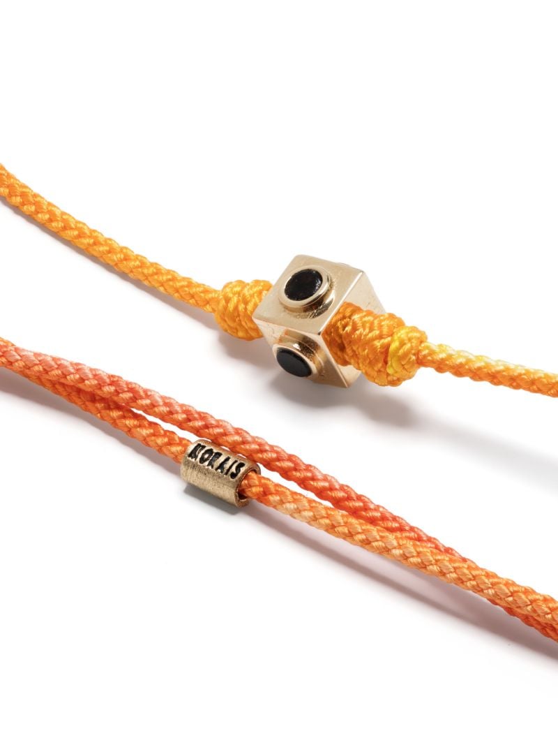 14k Yellow Gold Small Lego Cube Quartz Cord Bracelet