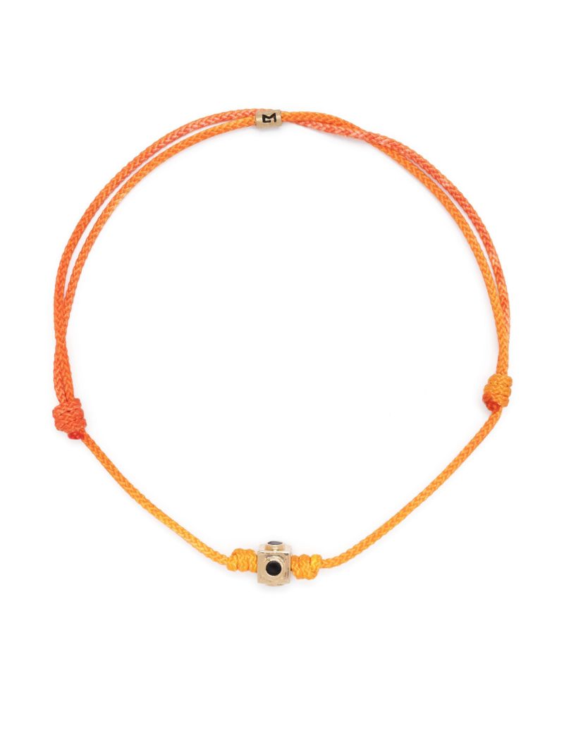 14k Yellow Gold Small Lego Cube Quartz Cord Bracelet