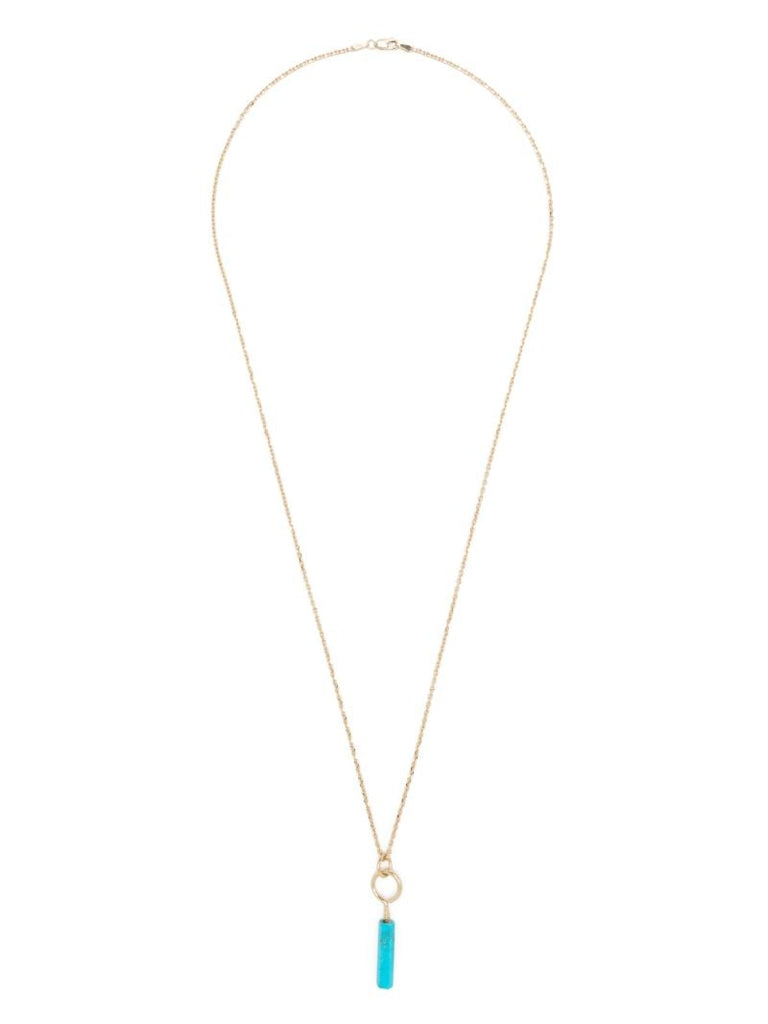 14k Yellow Gold Large Screw Turquoise Pendant Necklace