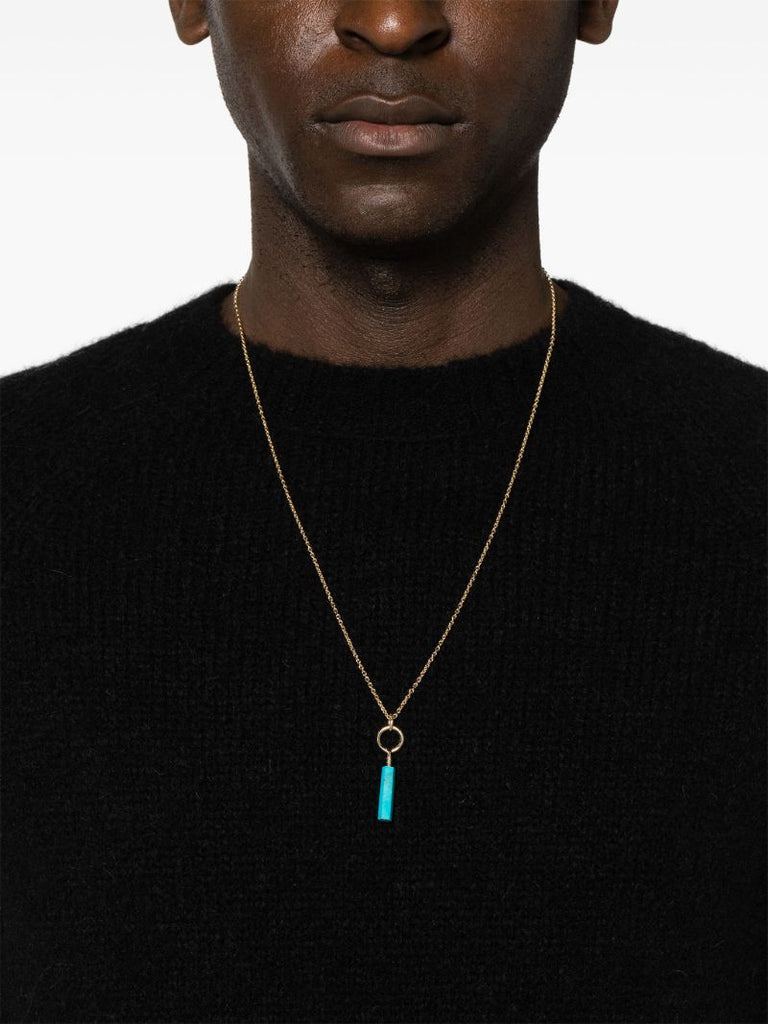 14k Yellow Gold Large Screw Turquoise Pendant Necklace