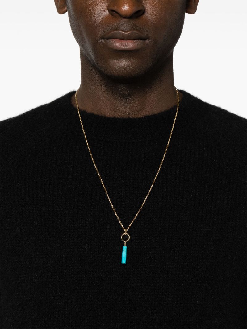 14k Yellow Gold Large Screw Turquoise Pendant Necklace