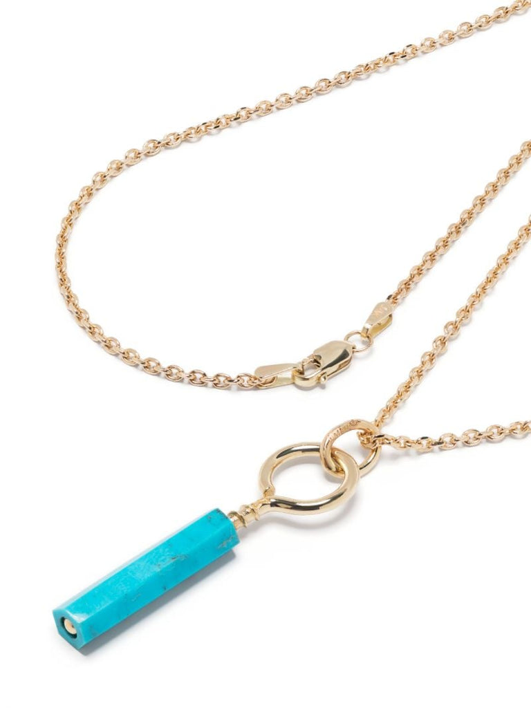14k Yellow Gold Large Screw Turquoise Pendant Necklace