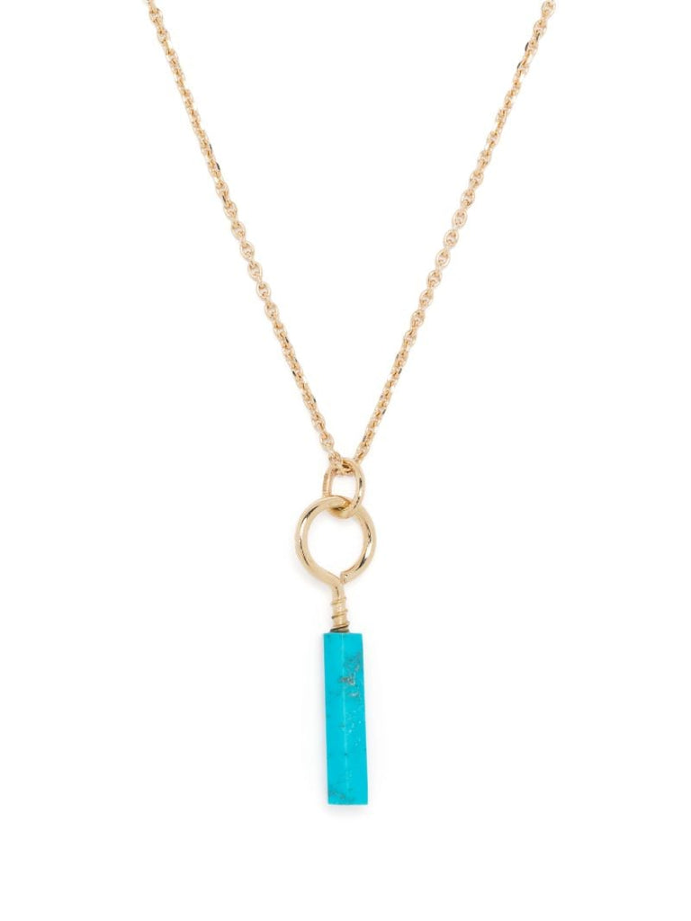 14k Yellow Gold Large Screw Turquoise Pendant Necklace