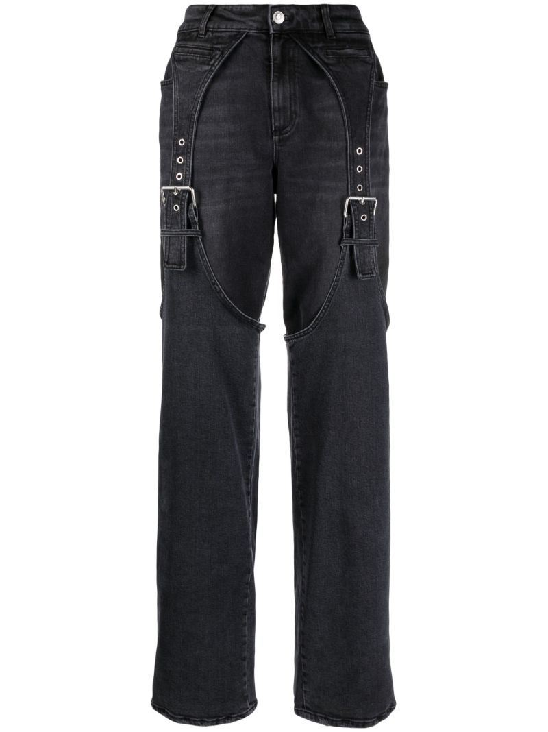 Grey Strap-detail Wide-leg Jeans