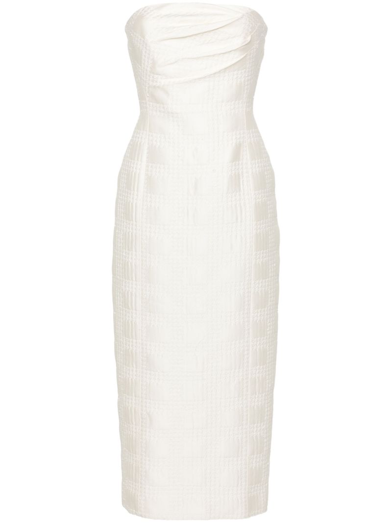 White Lowre Check Tweed Midi Dress