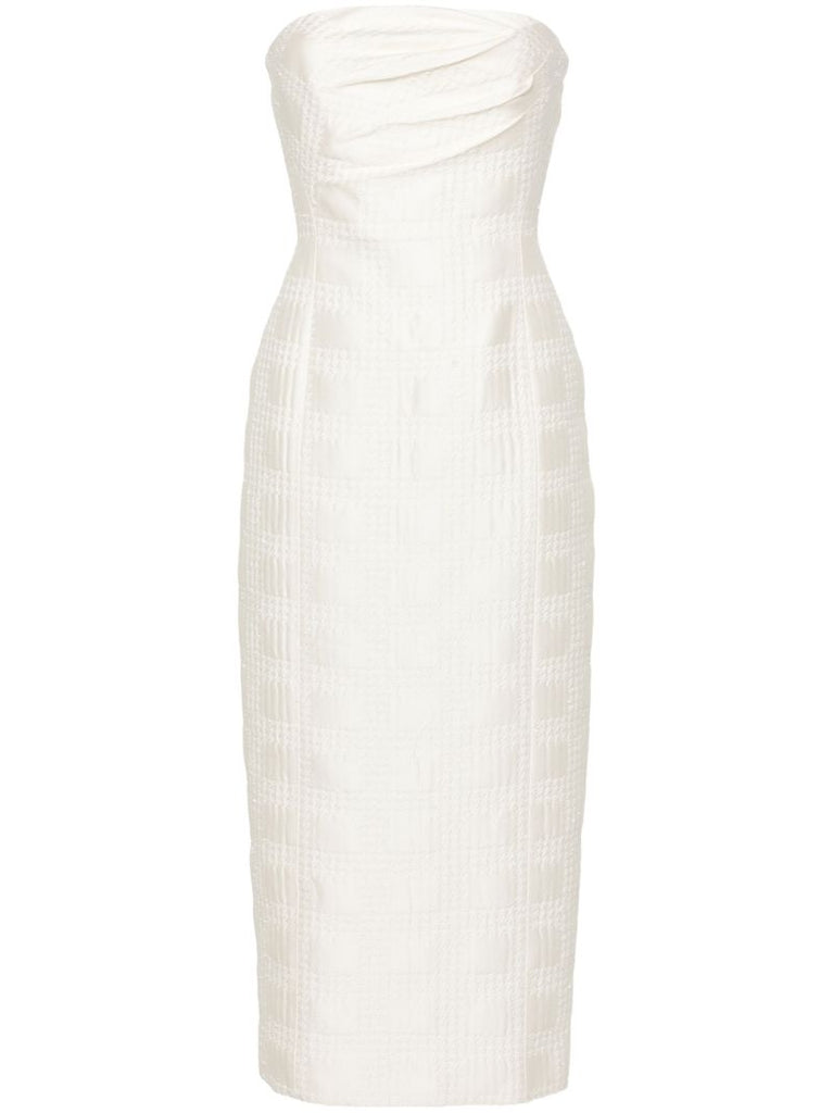 White Lowre Check Tweed Midi Dress