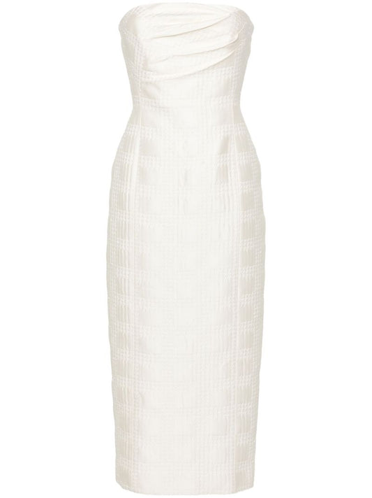 White Lowre Check Tweed Midi Dress