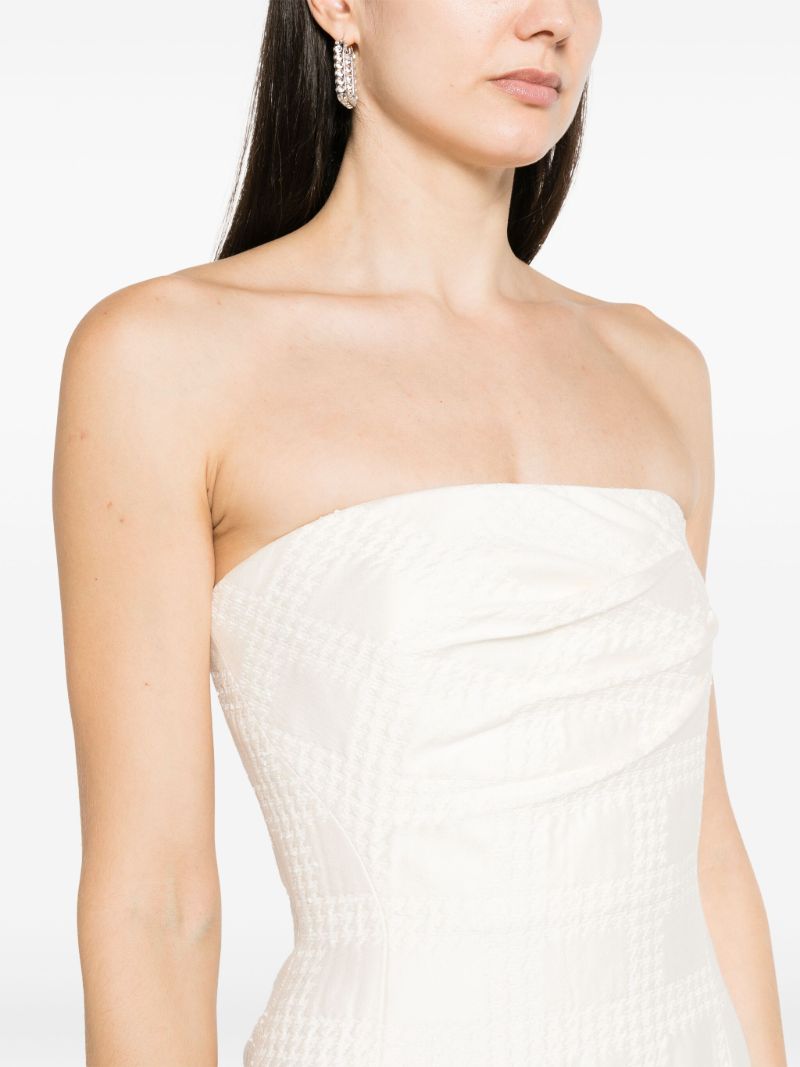 White Lowre Check Tweed Midi Dress