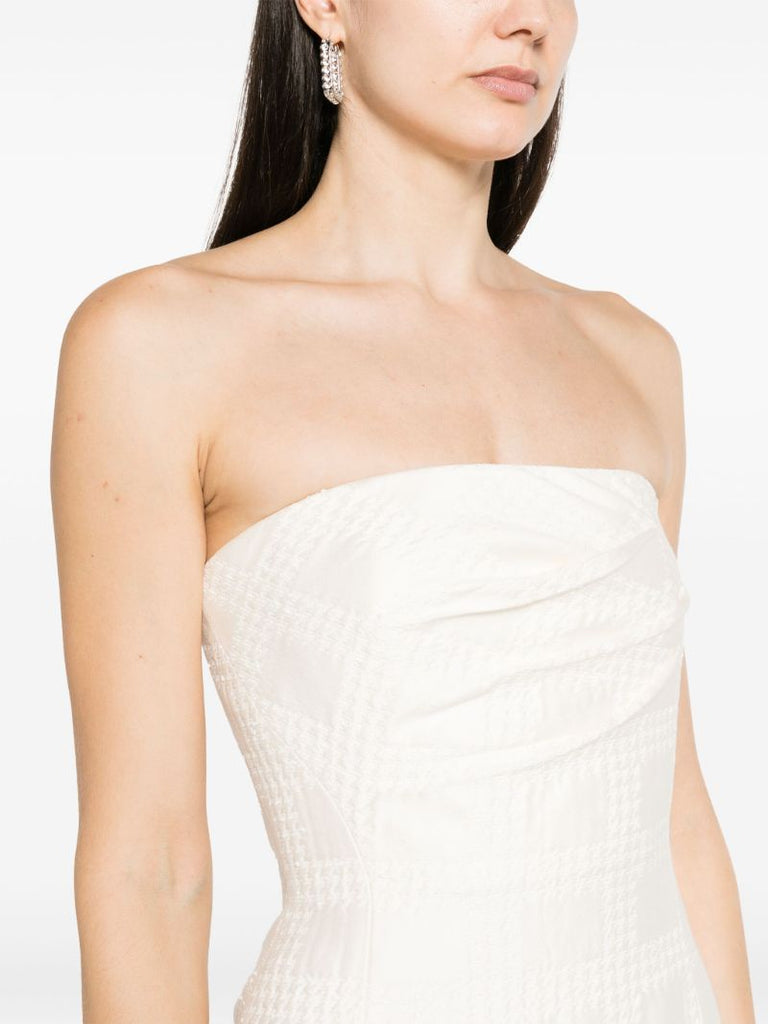 White Lowre Check Tweed Midi Dress