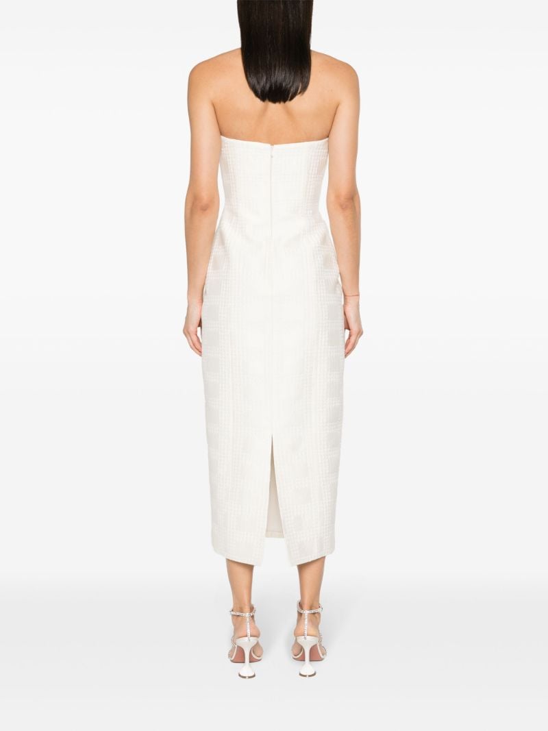 White Lowre Check Tweed Midi Dress