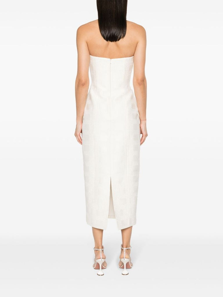 White Lowre Check Tweed Midi Dress