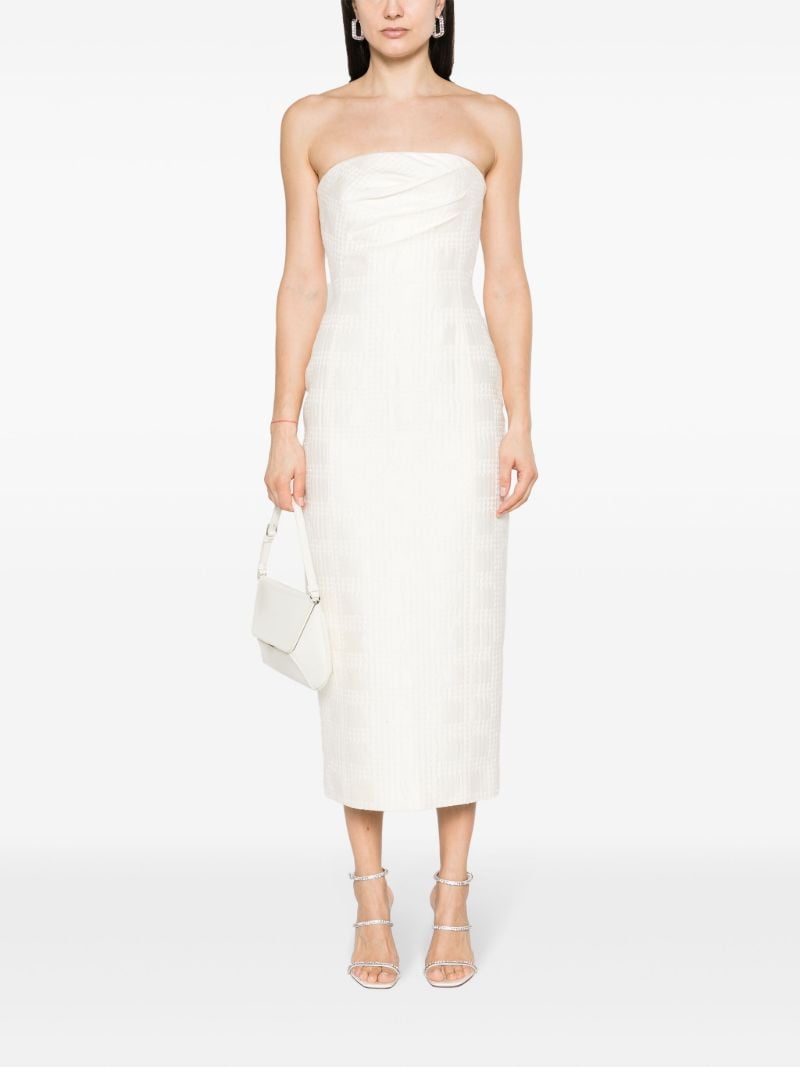 White Lowre Check Tweed Midi Dress