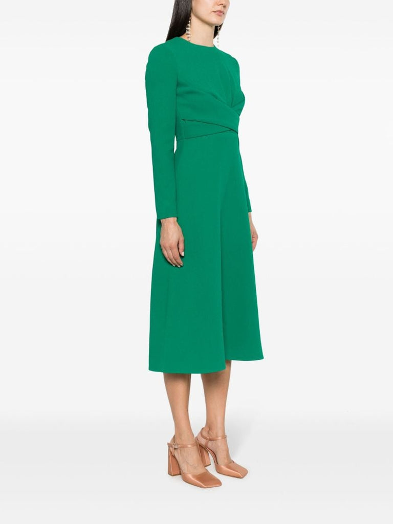 Green Elta Crepe Flared Midi Dress